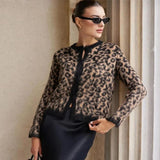 Stetnode Leopard Print Knit Cardigan Women's Loose O-Neck Long Sleeve Casual Color Block Sweater Fashion Button Cardigan Top Y2k