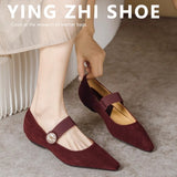 Stetnode Womens Vintage Pointed Toe Mary Jane Shoes 2024 New Brown Red Shallow Mouth Single Shoes 2025 Flower Buckle Buckle Female Shoes