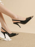 Stetnode Contrast Color Split-Joint Square-Toe Pumps Sling Shoes