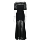 Stetnode outfit Elegant Off Shoulder Maxi Dresses Women Sexy Mesh Backless Sleeveless Hip Package Bodycon Lady Dress Party Club Mash Gown Robes