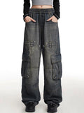 Stetnode Vintage Distressed Multi Pocket Cargo Jeans