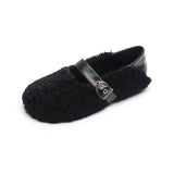 Stetnode Womans Artificial Rabbit Fur Soft Sole Ballet Flats Chic Belt Buckle Furry Girls Shoes Autumn Elegant Ladies Mary Janes Shoes