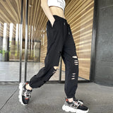 Stetnode Fashion Hole Streetwear Women Harem Pants Summer Harajuku Hollow Out High Waist Elastic Sweatpants Casual Korean Y2k Pants