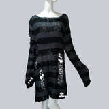 Stetnode 2021 Spring Female Y2K Striped Patchwork Loose Punk Dark Black Pullover Women's Medium and Long Broken Casual Knit Base Sweaters