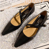 Stetnode New Women's Black Leather Mary Jane Shoes Fashion Pointed Toe Low-heel Shoes 2025 Autumn Female Outdoor Casual Vintage Shoes