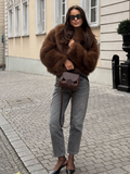 Stetnode Spring Outfits Faux Fur Coat Women 2025 Plush Burgundy Bomber Jacket Solid Crop Long Sleeve Outerwears Warm Winter Coats Woman Casual Coat