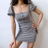 Stetnode Roman Retro Gingham Puff Dress ~