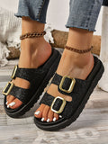 Stetnode Belt Buckle Hollow Open Toe Shiny Sandals Slippers