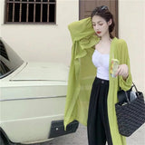 Stetnode Summer Women Blouse Puff Sleeve Long Chiffon Sunscreen Shirts Cardigan Black White Loose Casual Sun Protection Shirt Tops