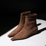 Stetnode Woman Brown Suede Short Boots Vintage Pointed Toe Back Zip Casual Ankle Boot 2024 Winter Elegant Female Heightening Chelsea Boot