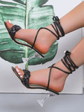 Stetnode Lace-Up Open Toe Split-Joint Square-Toe Pumps Sandals