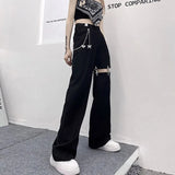 Stetnode Vintage Harajuku Hollow Out Wide Leg Pants Women High Waist Casual Korean Streetwear Cargo Pants Summer Hip Hop Gothic Pants New