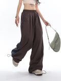 Stetnode back to school spring outfit Viola Solid Color Side Stripe High Waist Baggy Straight Leg Parachute Pants