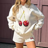 Stetnode Cherry Graphic Letter Print Hoodies Women Autumn Long Sleeve Casual Hooded Sweatshirts Streetwear Fashion Pullover Tops