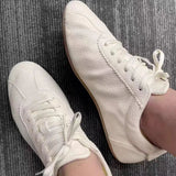 Stetnode Women’s White Leather Sports Round Toe Shallow Mouth Single Shoes 2024 Autumn Chic Lace Up Comfortable Female Derby Shoes