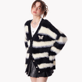 Stetnode Women's Casual Striped Butterfly Knit Cardigan