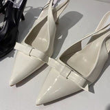 Stetnode Woman White Bowknot High Heels Sexy Leather Pointed Toe Heeled High Heels Stiletto Spring Elegant Office Lady Pump Shoes