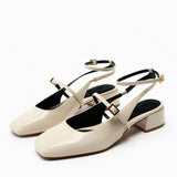 Stetnode Woman Chic Beige Mary Janes Shoes Round Toe Shallow Mouth Package Head Sandals 2024 Elegant Woman Slingback Heeled Shoes