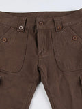 Stetnode Vintage Brown Button Lace Up Flare Jeans