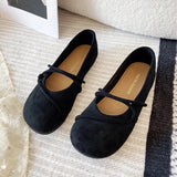 Stetnode Woman's Black Suede Surface Soft Soled Flat Shoes Round Toe All Inclusive Grandma Shoes 2024 Autumn Shallow Mouth Single Shoes