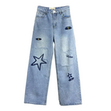 Stetnode Women's High Street Letter Star Embroidered Jeans