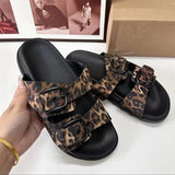 Stetnode Woman Leopard Flats Sandals Fashion Metal Buckle Female Beach Flat Slippers Slipper 2024 Summer New Outdoor Casual Shoes