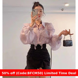 2000s fashion French Chiffon Shirt Women's Spring and Summer Thin Air Conditioning Shirt Niche Western Style Retro Puff Sleeve Top