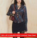 2000s fashion Waist-Tight Batwing Sleeve Plaid Suit Jacket Low Waist Hip Skirt Two-Piece Suit Skirt