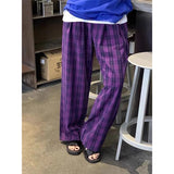 Stetnode Vintage Plaid Wide Leg Pants Women High Waist Straight Casual Trousers Harajuku Korean Fashion Loose All Match Full Length