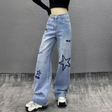 Stetnode Women's High Street Letter Star Embroidered Jeans