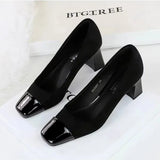 Stetnode Woman Black Suede Coarse Following Heels Fashion Square Toe Shallow Mouth Single Shoes 2024 Autumn Outdoor Ladies Mary Jane Shoe