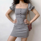 Stetnode Roman Retro Gingham Puff Dress ~