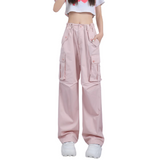 Stetnode Women's Pink High Waist Straight Cargo Pants