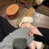 Stetnode Female Faux Wool Flat Slippers 2024 Winter Women Round Head Closed Toe Flatform Shoes Indoor Solid Color Casual Slipper