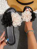 Stetnode Contrast Color Flower Shape Hollow Open Toe Slippers