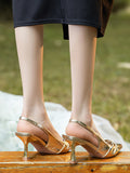 Stetnode Pleated Pointed-Toe Split-Joint Sandals Sling Shoes