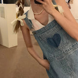 Stetnode Vintage Denim Overalls Women Streetwear Sweet Cute High Waist Wide Leg Jumpsuit Student Harajuku Casual Suspender Pants