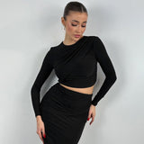 Stetnode O Neck Long Sleeve Bandage Crop Top Long Skirt Women'S Sets Elegant Evening Party Korean Ladies Sets Winter Casual ClotheChristmas Gifts