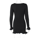 Stetnode Lyegns O Neck Ribbed Knit Long Sleeve Ruffles Mini Dress Fall Elegant Y2K Streetwear Evening Casual Dress Fashion WholesaleChristmas Gifts