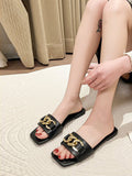 Stetnode Chains Open Toe Split-Joint Square-Toe Slippers