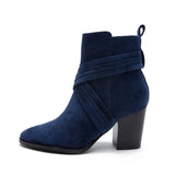 Stetnode Women Deep Blue Suede Surface High Heel Boots Sexy Point Head Side Zip Short Boots 2025 Autumn Female Elegant Chelsea Boots