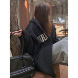 Stetnode Streetwear Zip Up Hoodies Women Oversized Letter Print Sweatshirt Harajuku Korean Plus Fleece Thick Casual All Match Tops