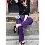 Stetnode Vintage Plaid Wide Leg Pants Women High Waist Straight Casual Trousers Harajuku Korean Fashion Loose All Match Full Length