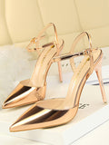 Stetnode Belt Buckle Pointed-Toe Shiny Split-Joint Pumps Sandals