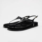 Stetnode Women Flip-flops Flat Sandals 2024 Summer Black Leather Metal Buckle Sandallias Female Outside Light Non-Slip Beach Shoes