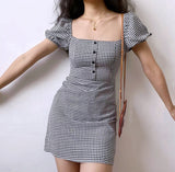 Stetnode Roman Retro Gingham Puff Dress ~