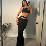 Stetnode Strapless Cut Hollow Out Corset Tant Top Long Skirt 2 Piece Set Elegant Evening Y2K Fashion Streetwear Casual ClothingChristmas Gifts