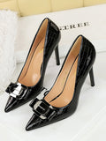 Stetnode Belt Buckle Pointed-Toe Shiny Split-Joint Pumps