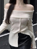 Stetnode Long Sleeve Off-Shoulder Ribbed-Knit Sweater