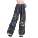 Stetnode Women's Star Graffiti Straight Leg Jeans